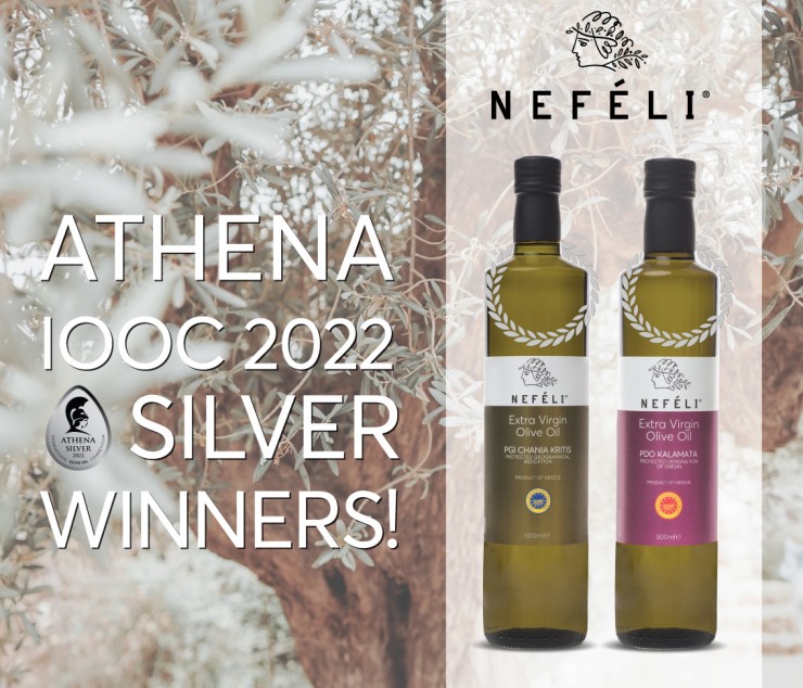 2 silver quality awards at the Athena International Olive Oil Competition 2022 for the Nefeli Extra Virgin Olives oils PDO Kalamata and PGI Chania!