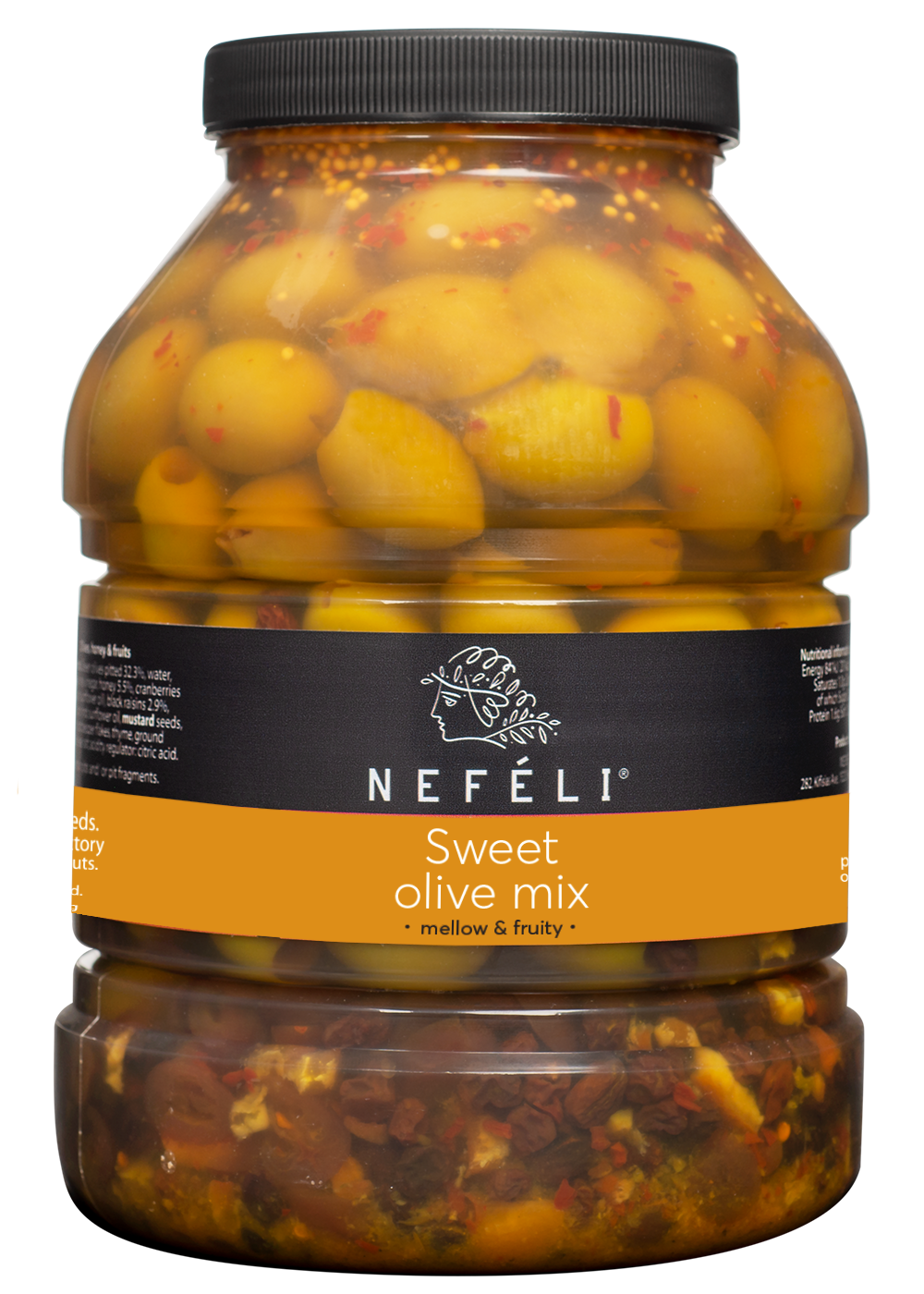 Halkidiki green olives pitted in a sweet and fruity marinade with honey, cranberries and raisins