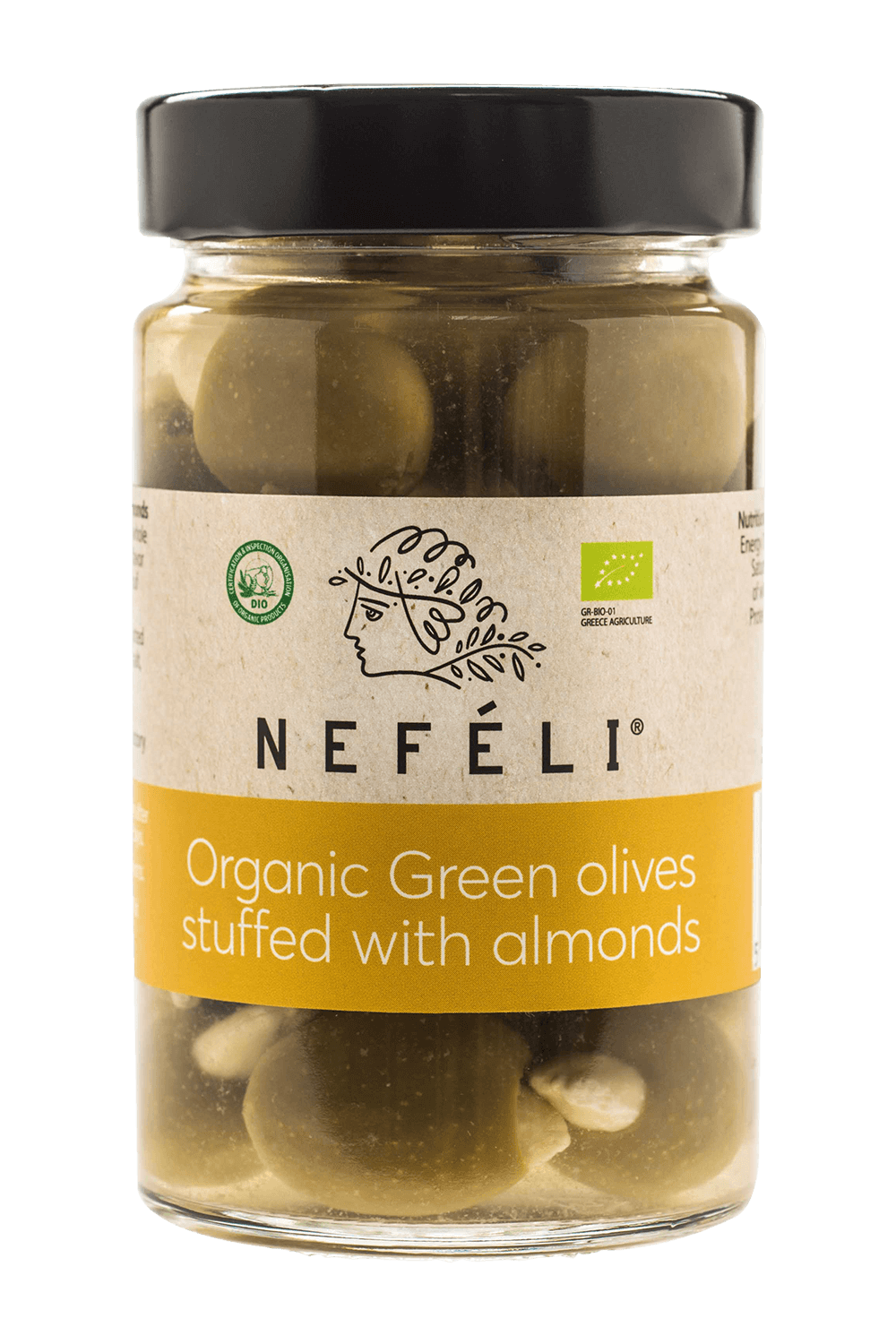Organic Green olives stuffed with almonds